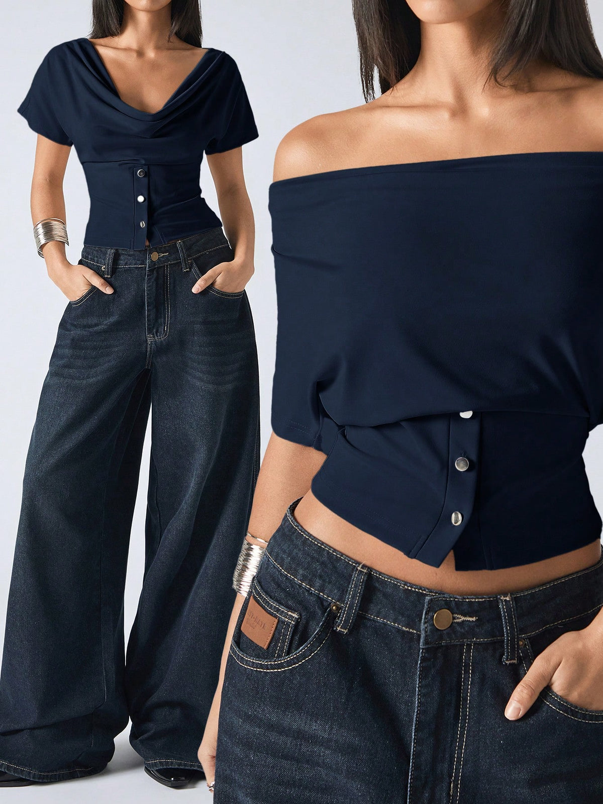 LYSMO 2026 Women's Elegant Navy Blue Summer Top,Minimalist Short Sleeve Fitted Round Neck Casual Shirt For Date Night,Fashionable Outdoor Carnival Clothing