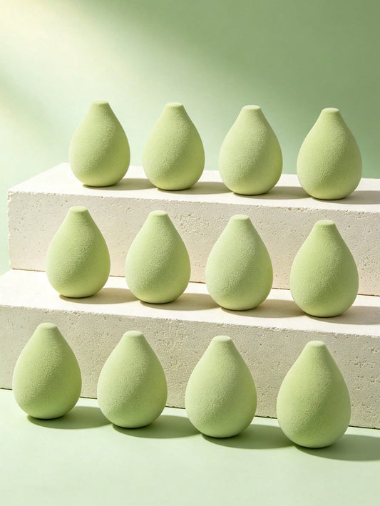 MAANGE 1/6/12pcs Green Professional Makeup Sponges, Soft And Dual-Use For Wet And Dry Application, Daily Makeup Accessory, Travel-Friendly Portable Pack, Gift For Girls