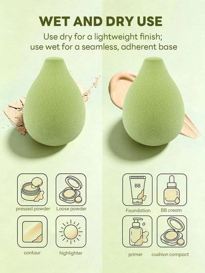 MAANGE 1/6/12pcs Green Professional Makeup Sponges, Soft And Dual-Use For Wet And Dry Application, Daily Makeup Accessory, Travel-Friendly Portable Pack, Gift For Girls