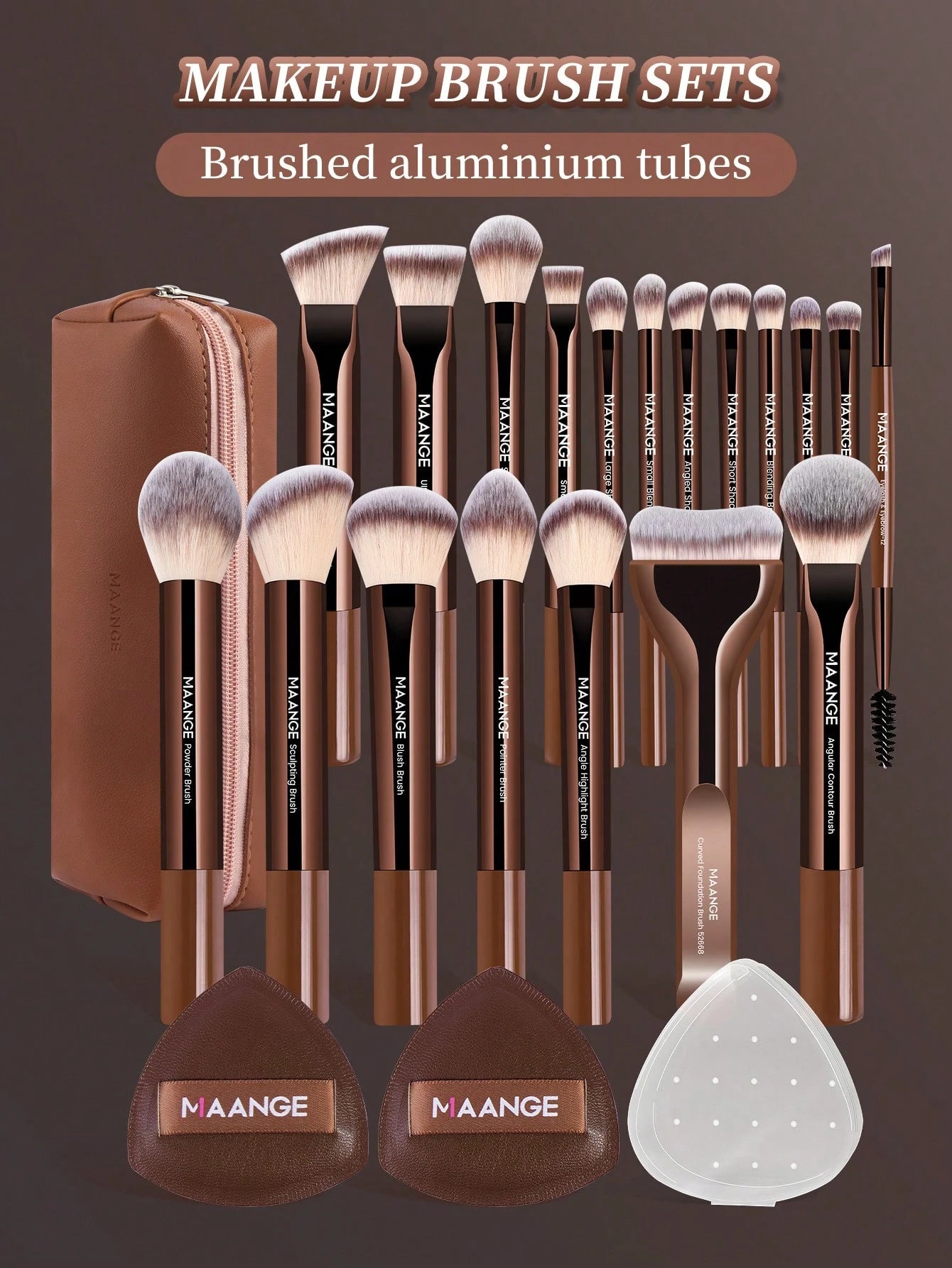 MAANGE 13/14/16/17/20/22pcs Aluminum Tube Makeup Brush Set, Includes Face Brush, Blush Brush, Foundation Brush, Eyeliner Brush, Eyeshadow Brush, Eyebrow Brush, Blending Brush, Highlighter Brush, Conce