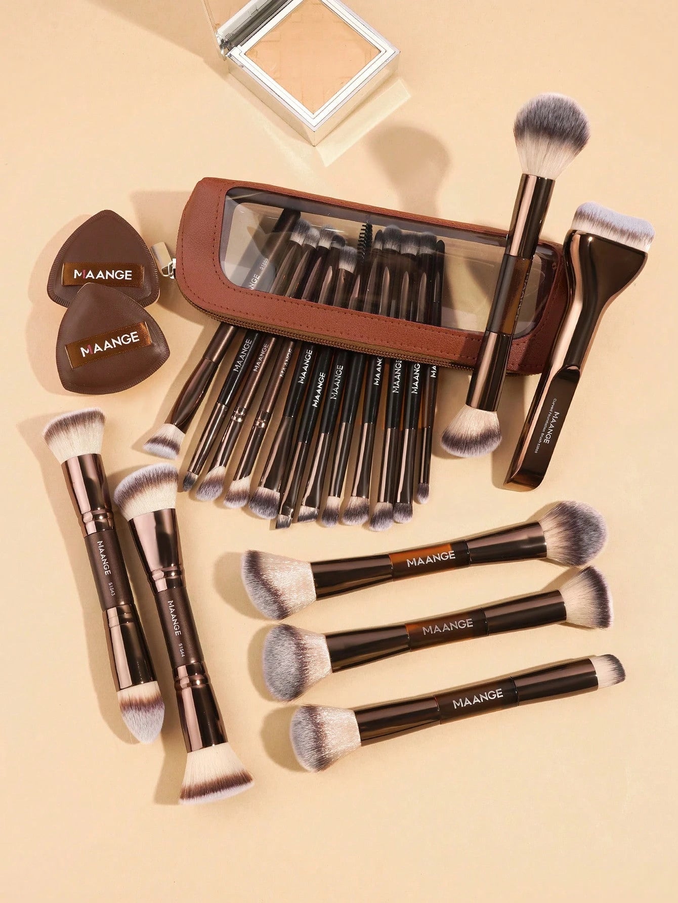 MAANGE 13/14/16/17/20/22pcs Aluminum Tube Makeup Brush Set, Includes Face Brush, Blush Brush, Foundation Brush, Eyeliner Brush, Eyeshadow Brush, Eyebrow Brush, Blending Brush, Highlighter Brush, Conce