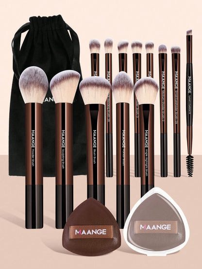 MAANGE 13/14/16/17/20/22pcs Aluminum Tube Makeup Brush Set, Includes Face Brush, Blush Brush, Foundation Brush, Eyeliner Brush, Eyeshadow Brush, Eyebrow Brush, Blending Brush, Highlighter Brush, Conce