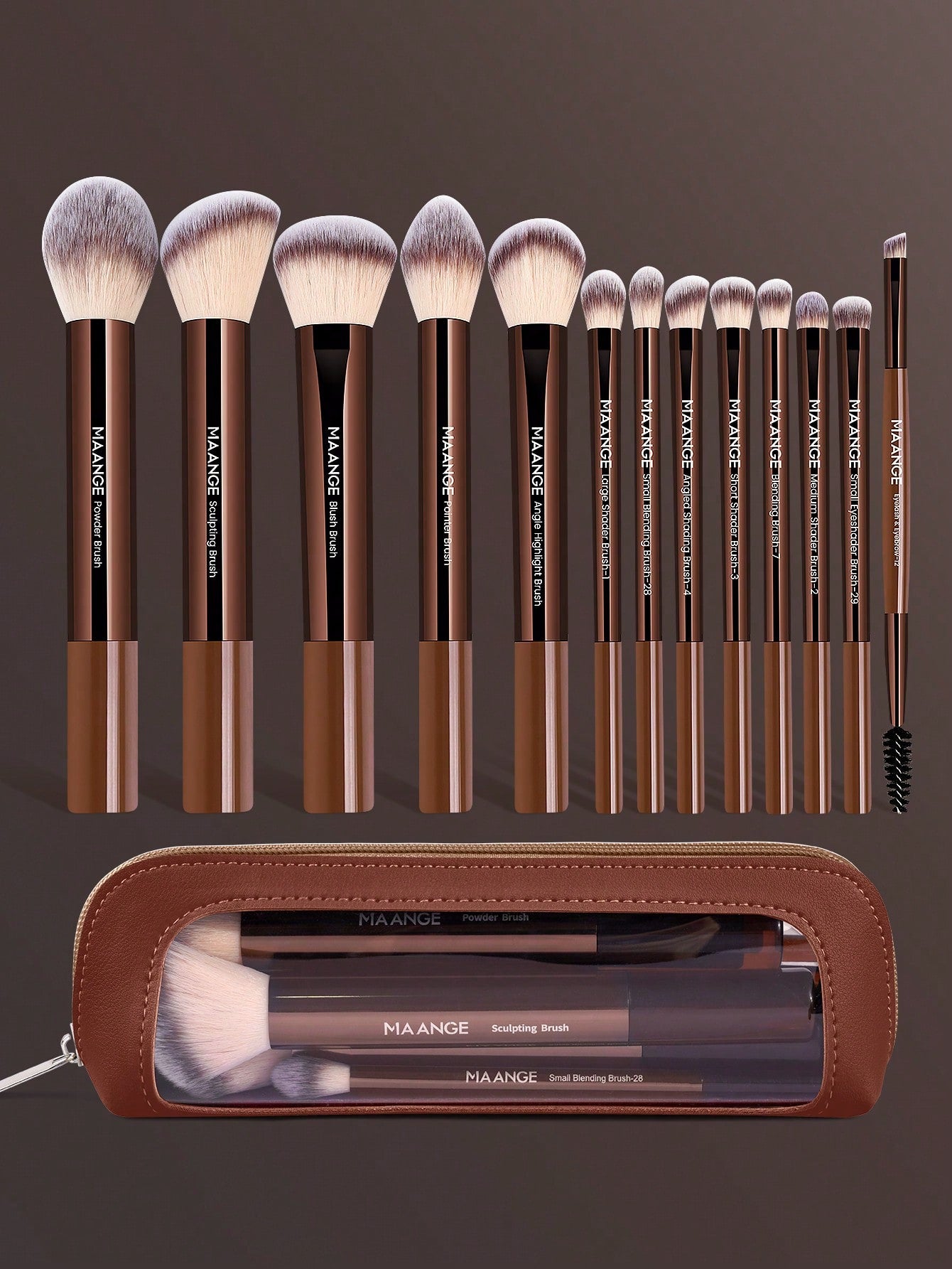 MAANGE 13/14/16/17/20/22pcs Aluminum Tube Makeup Brush Set, Includes Face Brush, Blush Brush, Foundation Brush, Eyeliner Brush, Eyeshadow Brush, Eyebrow Brush, Blending Brush, Highlighter Brush, Conce