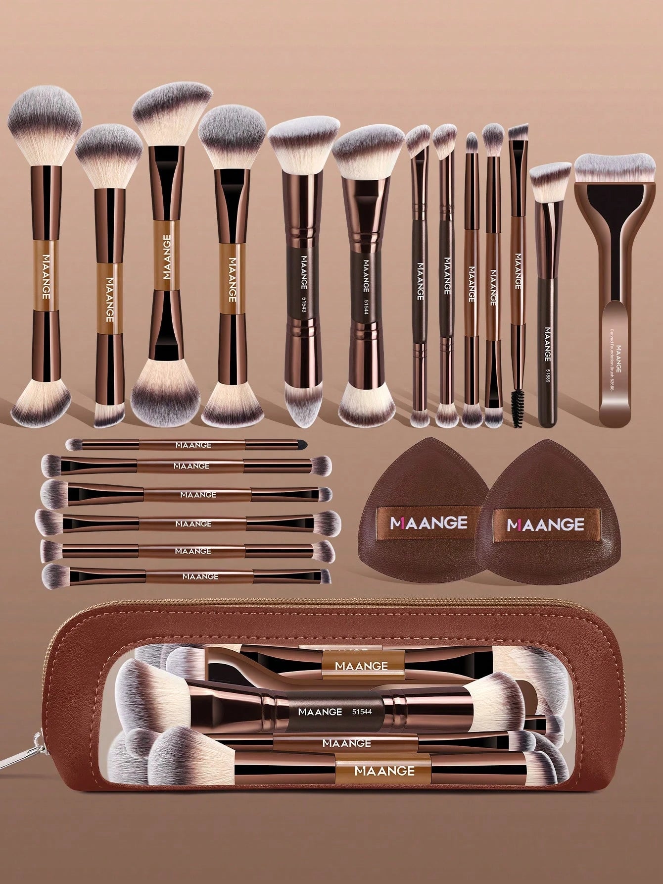 MAANGE 13/14/16/17/20/22pcs Professional Soft Hair Aluminum Tube Makeup Brush Set, Including Foundation Brush, Eyeshadow Brush, Eyebrow Brush, Blending Brush, Highlighter Brush, Concealer Brush, Suita