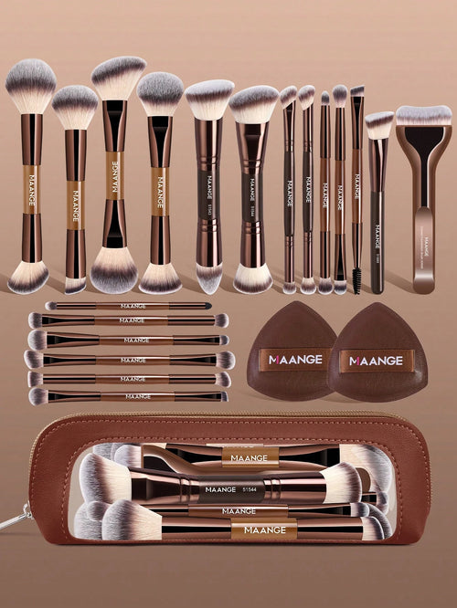 MAANGE 13/14/16/17/20/22pcs Professional Soft Hair Aluminum Tube Makeup Brush Set, Including Foundation Brush, Eyeshadow Brush, Eyebrow Brush, Blending Brush, Highlighter Brush, Concealer Brush, Suita