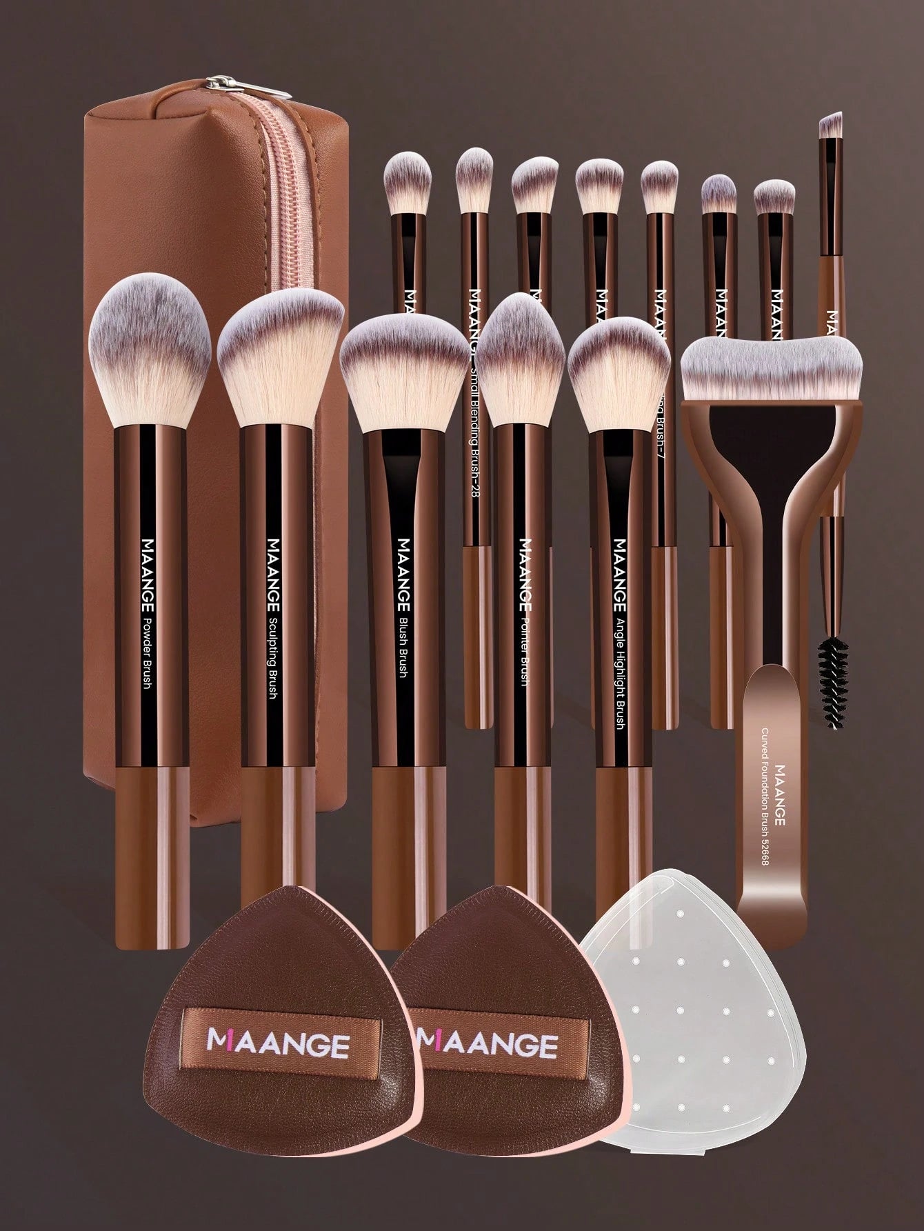 MAANGE 13/14/16/17/20/22pcs Professional Soft Hair Aluminum Tube Makeup Brush Set, Including Foundation Brush, Eyeshadow Brush, Eyebrow Brush, Blending Brush, Highlighter Brush, Concealer Brush, Suita
