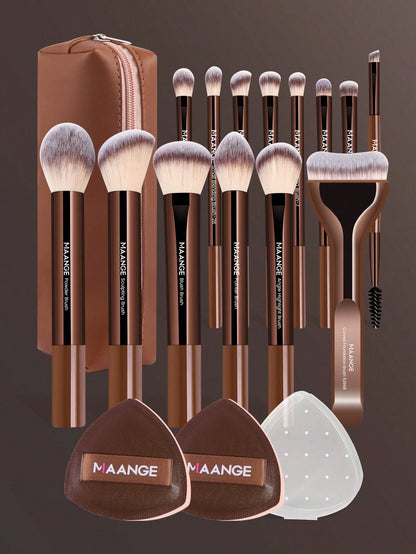 MAANGE 13/14/16/17/20/22pcs Professional Soft Hair Aluminum Tube Makeup Brush Set, Including Foundation Brush, Eyeshadow Brush, Eyebrow Brush, Blending Brush, Highlighter Brush, Concealer Brush, Suita