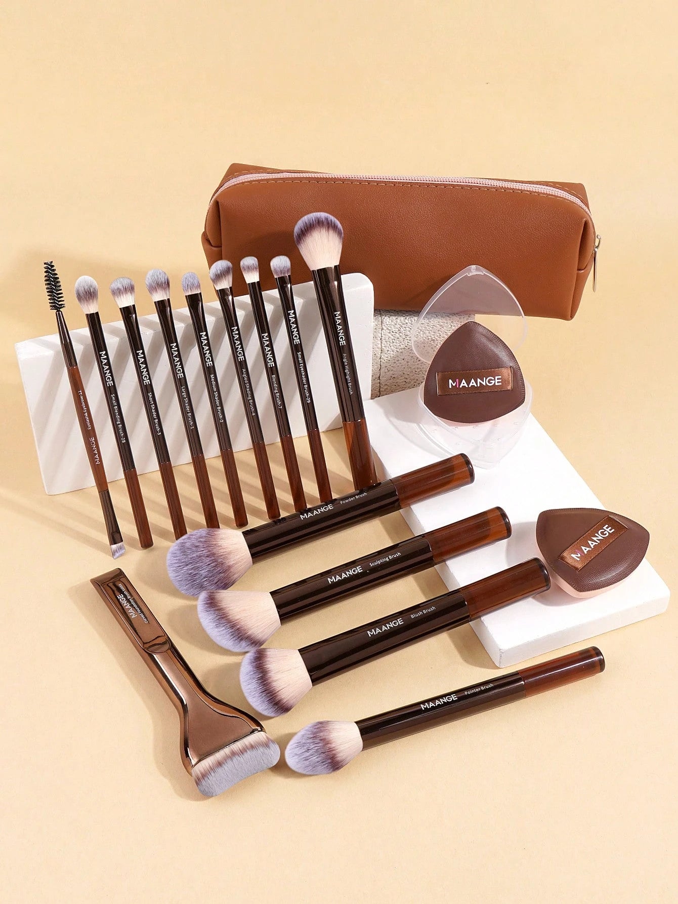 MAANGE 13/14/16/17/20/22pcs Professional Soft Hair Aluminum Tube Makeup Brush Set, Including Foundation Brush, Eyeshadow Brush, Eyebrow Brush, Blending Brush, Highlighter Brush, Concealer Brush, Suita