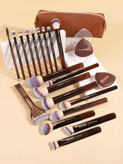 MAANGE 13/14/16/17/20/22pcs Professional Soft Hair Aluminum Tube Makeup Brush Set, Including Foundation Brush, Eyeshadow Brush, Eyebrow Brush, Blending Brush, Highlighter Brush, Concealer Brush, Suita