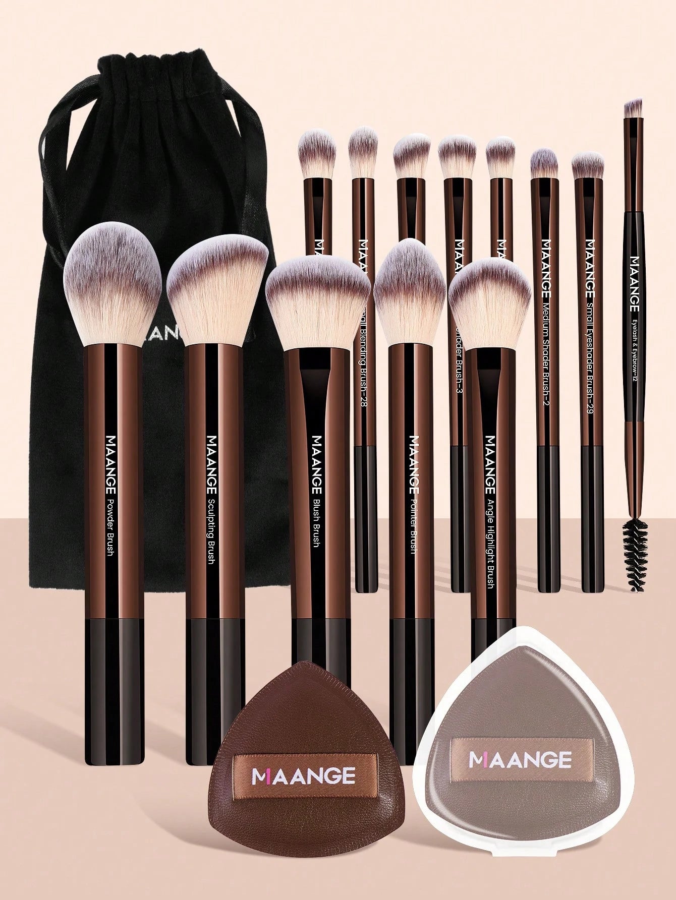 MAANGE 13/14/16/17/20/22pcs Professional Soft Hair Aluminum Tube Makeup Brush Set, Including Foundation Brush, Eyeshadow Brush, Eyebrow Brush, Blending Brush, Highlighter Brush, Concealer Brush, Suita
