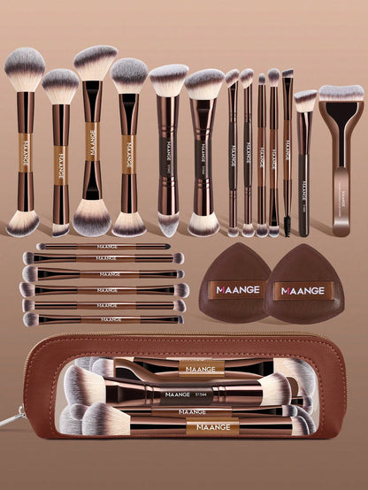 MAANGE 13/14/16/17/20/22pcs Professional Soft Hair Aluminum Tube Makeup Brush Set, Including Foundation Brush, Eyeshadow Brush, Eyebrow Brush, Blending Brush, Highlighter Brush, Concealer Brush, Suita