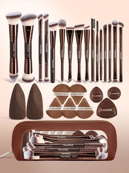MAANGE 16/17/22/27/38pcs Makeup Brush Set, Includes Foundation Brush, Powder Brush, Highlighter Brush, Blush Brush, Concealer Brush, Contour Brush, Nose Brush, Eyeshadow Brush, Eyeliner Brush, Eyebrow