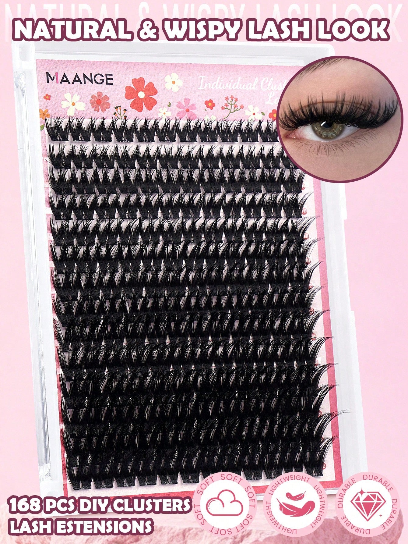 MAANGE 168 Clusters Dense Cross-Grafted Eyelash Clusters, Cross-Amplified Eyes, Cat Eye Eyelash Clusters, Large Capacity Eyelash Cluster Box, Long-Lasting Curly Natural Curl Eyelash Clusters Extension