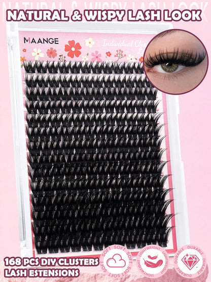 MAANGE 168 Clusters Dense Cross-Grafted Eyelash Clusters, Cross-Amplified Eyes, Cat Eye Eyelash Clusters, Large Capacity Eyelash Cluster Box, Long-Lasting Curly Natural Curl Eyelash Clusters Extension
