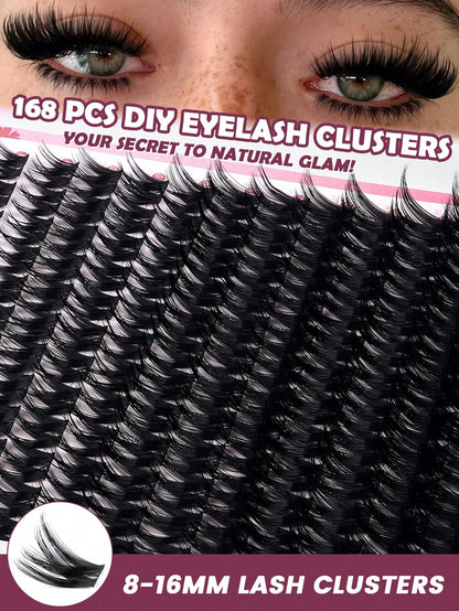 MAANGE 168 Clusters Dense Cross-Grafted Eyelash Clusters, Cross-Amplified Eyes, Cat Eye Eyelash Clusters, Large Capacity Eyelash Cluster Box, Long-Lasting Curly Natural Curl Eyelash Clusters Extension