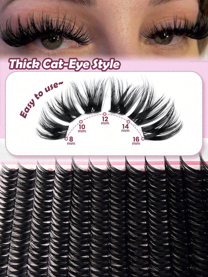 MAANGE 168 Clusters Dense Cross-Grafted Eyelash Clusters, Cross-Amplified Eyes, Cat Eye Eyelash Clusters, Large Capacity Eyelash Cluster Box, Long-Lasting Curly Natural Curl Eyelash Clusters Extension