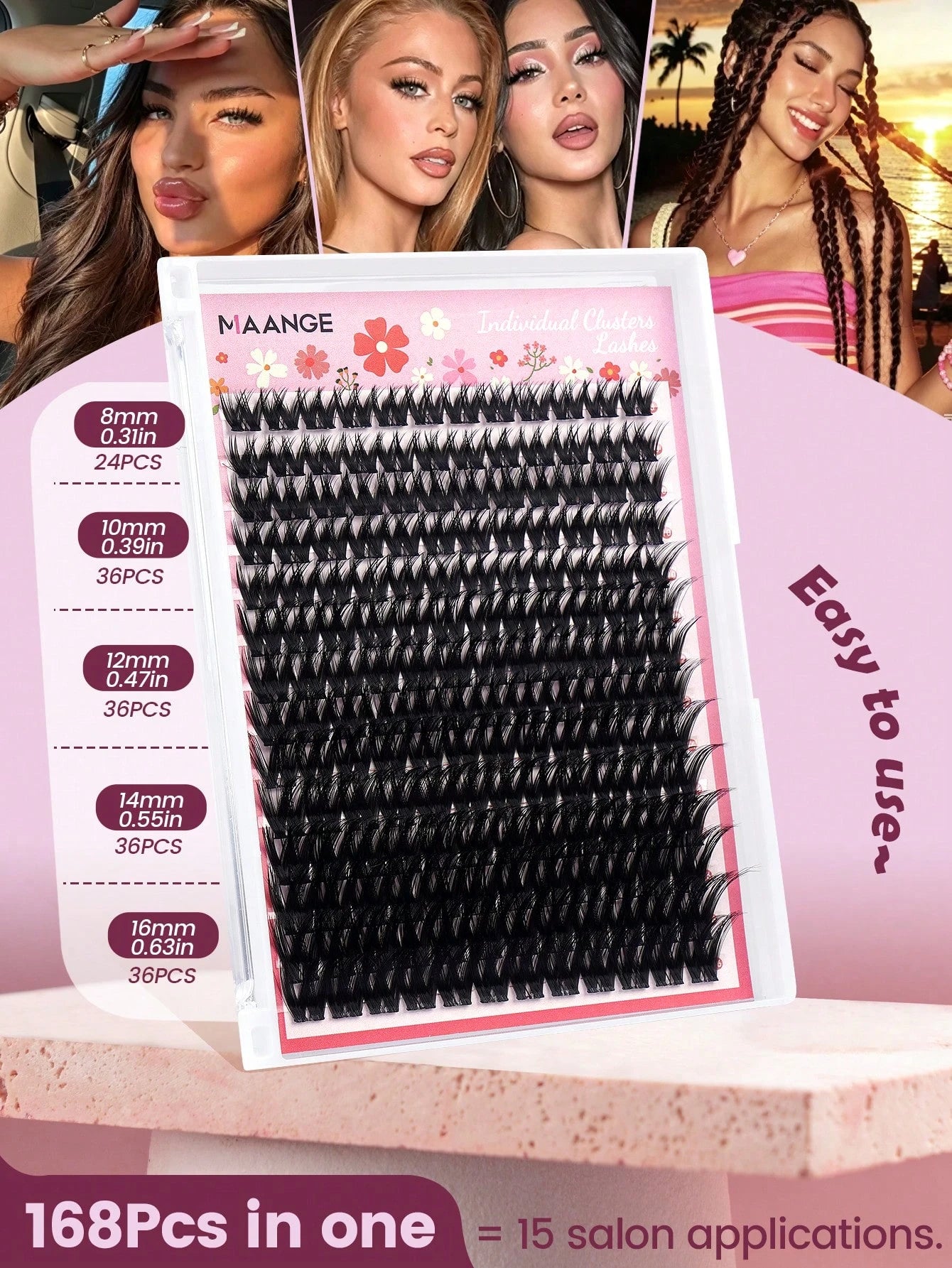 MAANGE 168 Clusters Dense Cross-Grafted Eyelash Clusters, Cross-Amplified Eyes, Cat Eye Eyelash Clusters, Large Capacity Eyelash Cluster Box, Long-Lasting Curly Natural Curl Eyelash Clusters Extension