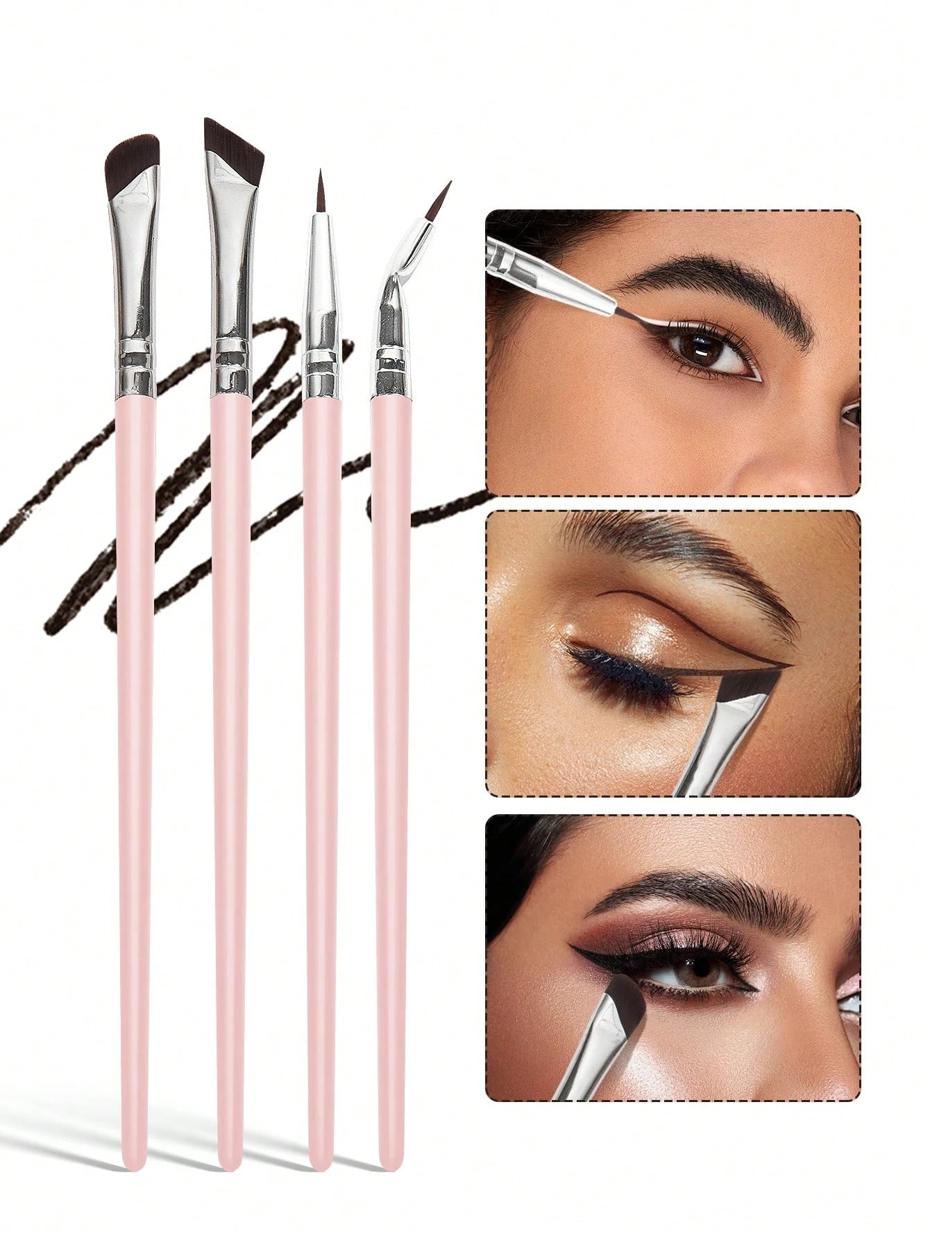 MAANGE 4pcs Professional Eye Makeup Brush Set, Includes Eyeshadow Brush, Eyebrow Brush And Eyeliner Brush, Made Of Soft Fiber Material, Portable And Ideal For Travel Makeup. The Set Includes Various M