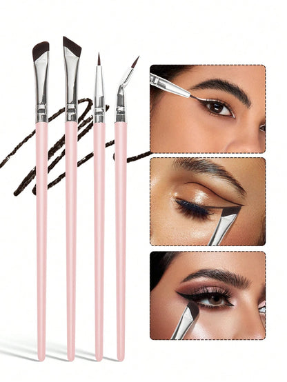 MAANGE 4pcs Professional Eye Makeup Brush Set, Includes Eyeshadow Brush, Eyebrow Brush And Eyeliner Brush, Made Of Soft Fiber Material, Portable And Ideal For Travel Makeup. The Set Includes Various M