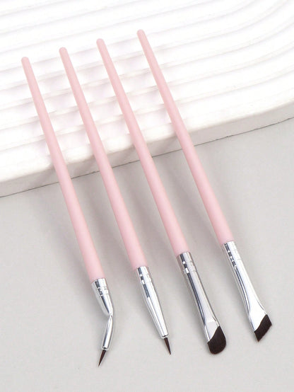 MAANGE 4pcs Professional Eye Makeup Brush Set, Includes Eyeshadow Brush, Eyebrow Brush And Eyeliner Brush, Made Of Soft Fiber Material, Portable And Ideal For Travel Makeup. The Set Includes Various M