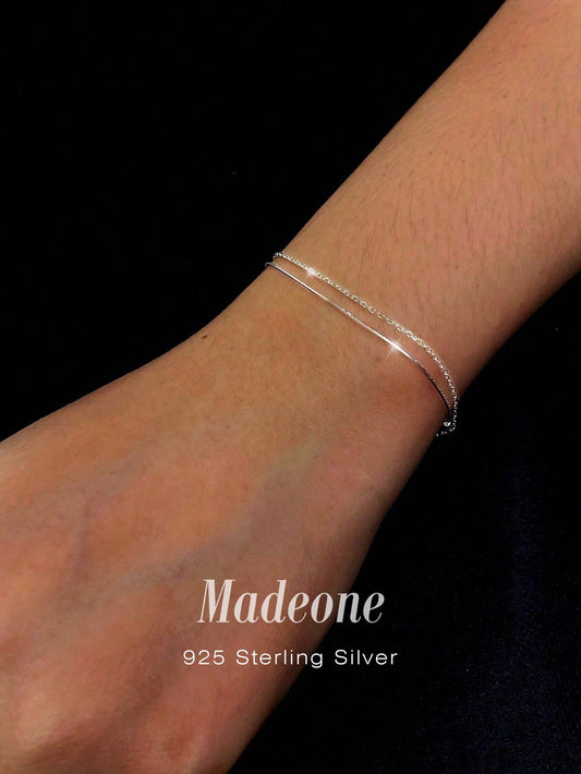 MADEONE 1pc Minimalist Double-Layer Silver Chain Bracelet, Exquisite Jewelry, Gift For Women