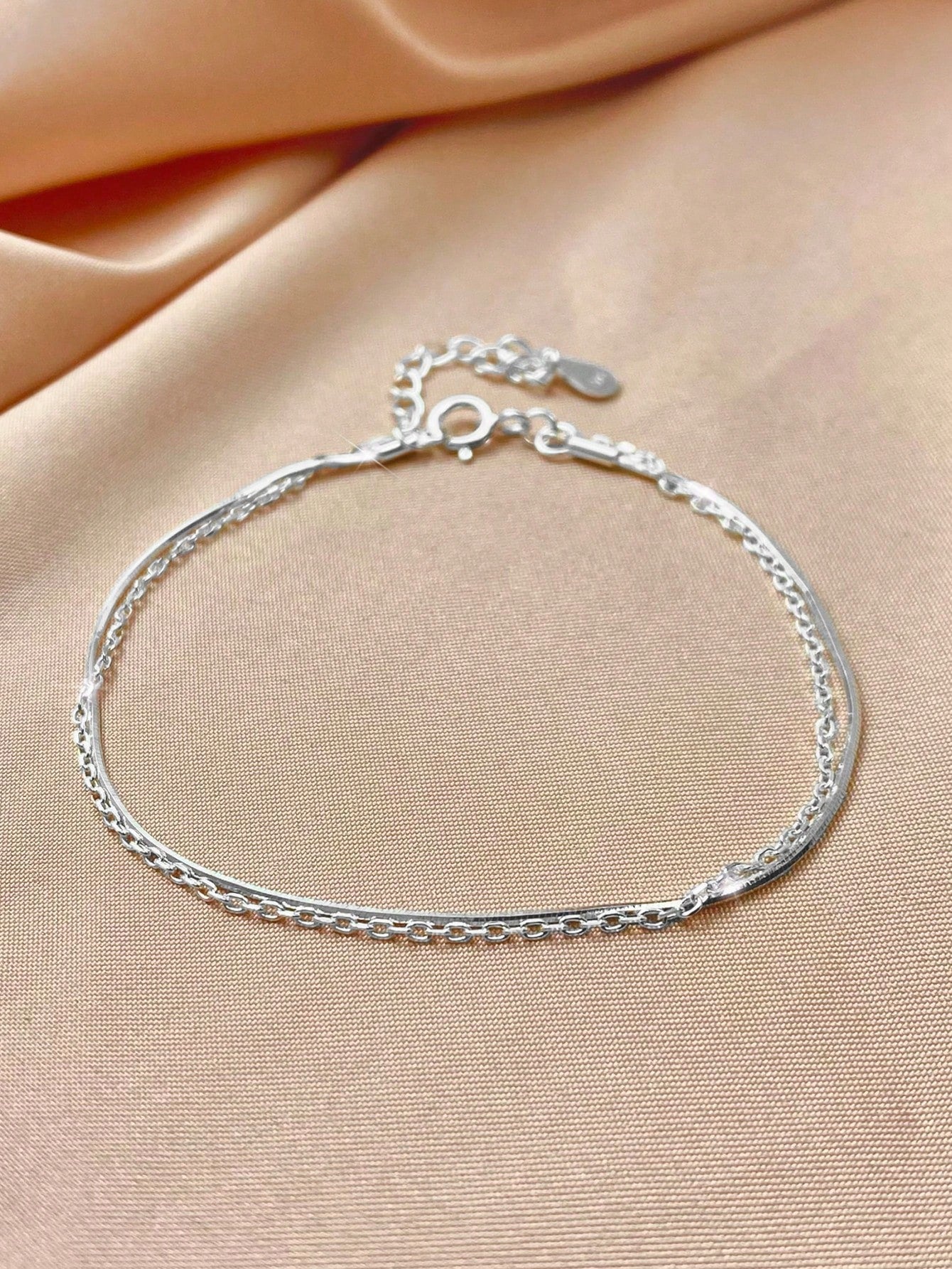 MADEONE 1pc Minimalist Double-Layer Silver Chain Bracelet, Exquisite Jewelry, Gift For Women