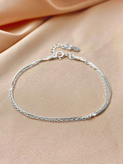 MADEONE 1pc Minimalist Double-Layer Silver Chain Bracelet, Exquisite Jewelry, Gift For Women