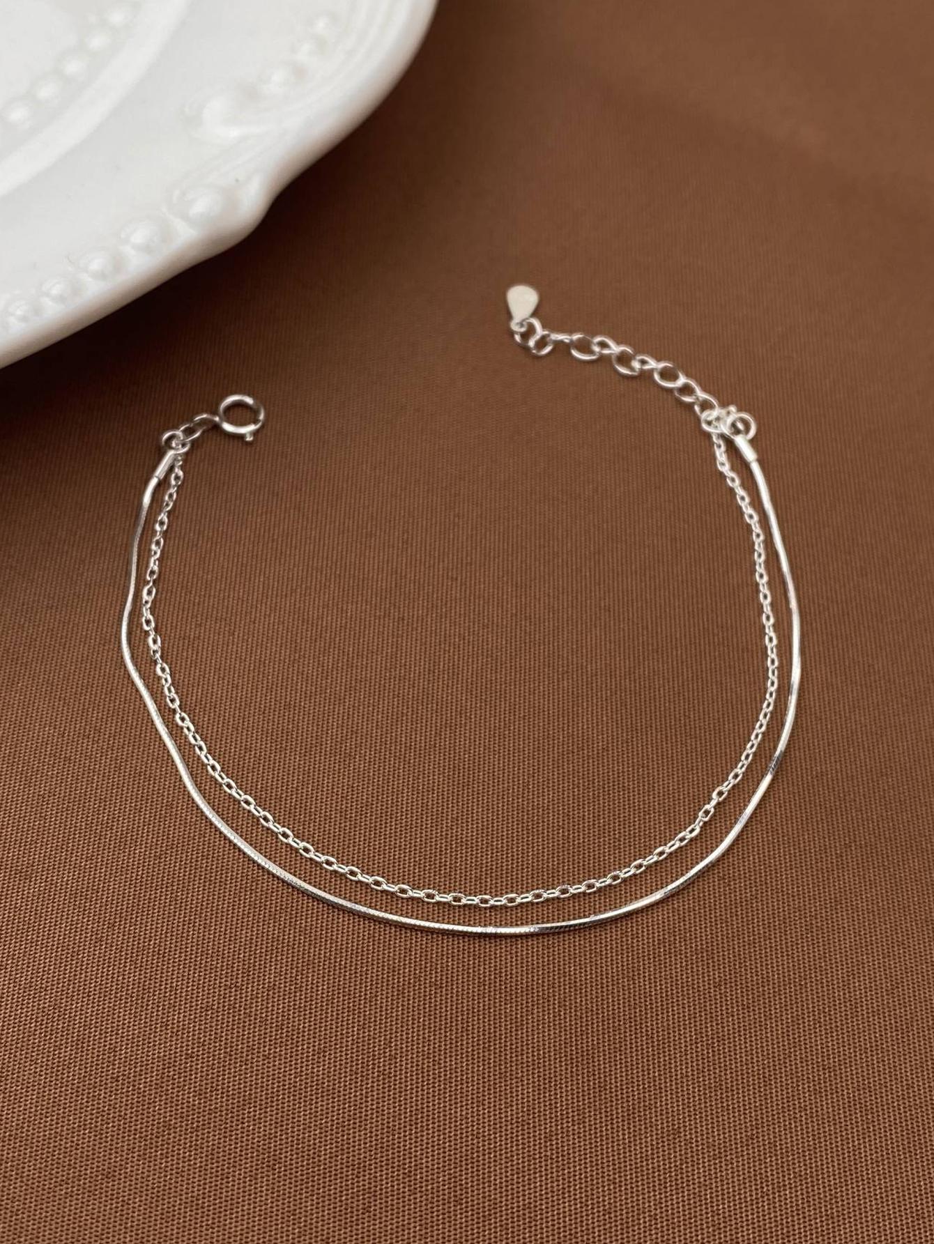 MADEONE 1pc Minimalist Double-Layer Silver Chain Bracelet, Exquisite Jewelry, Gift For Women