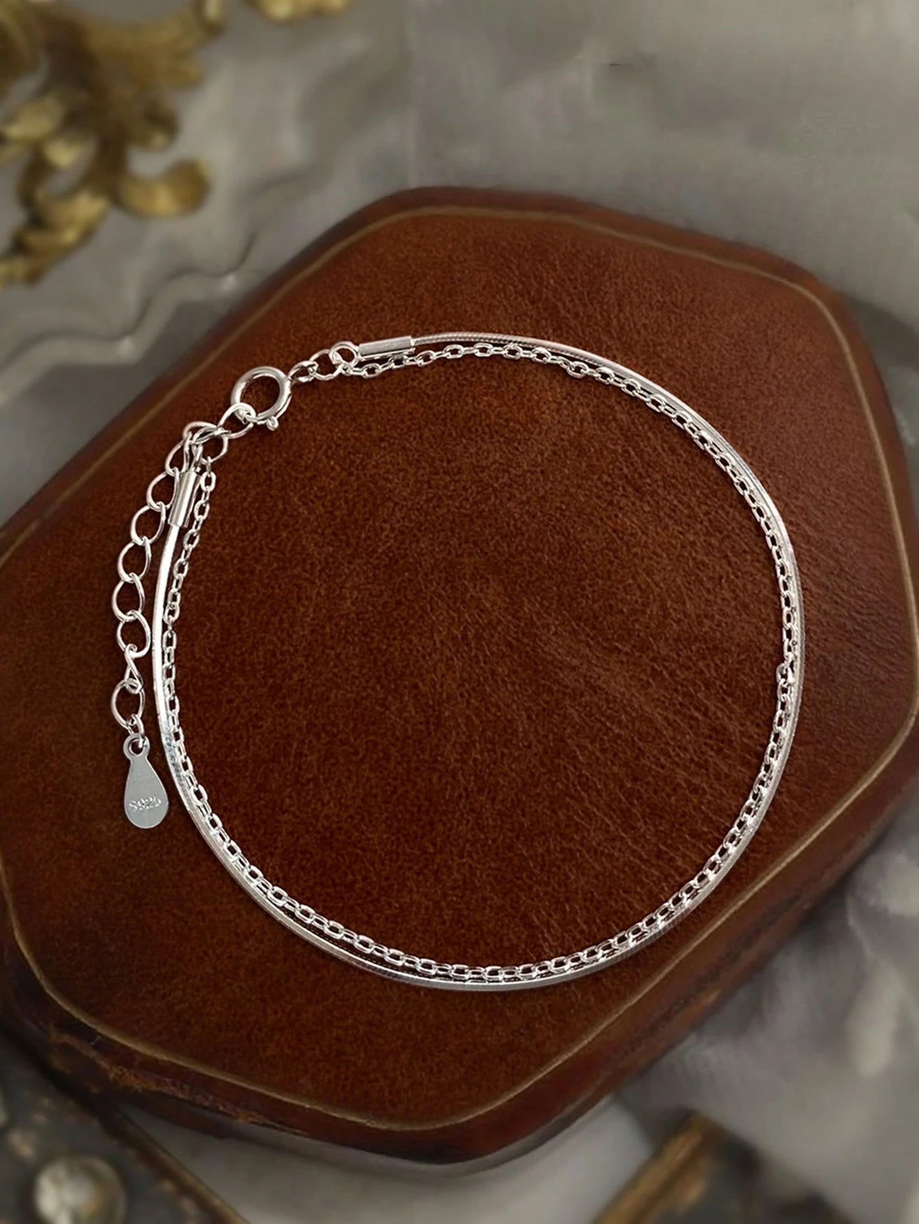 MADEONE 1pc Minimalist Double-Layer Silver Chain Bracelet, Exquisite Jewelry, Gift For Women