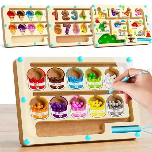 Magnetic Color Number Maze, Wooden Dinosaur & Ice Cream Magnetic Maze Puzzle, Montessori Toy For Toddlers To Learn Counting, Color Sorting And Fine Motor Skills, Suitable For Preschoolers, Thanksgivin