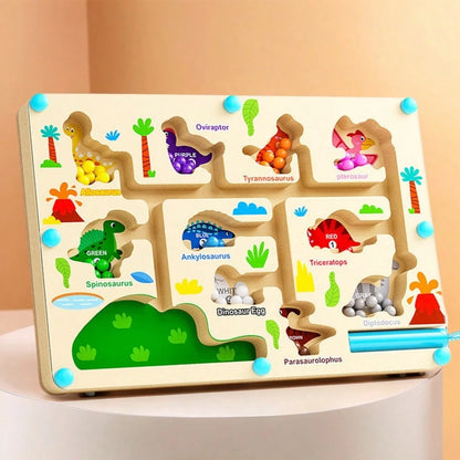 Magnetic Color Number Maze, Wooden Dinosaur & Ice Cream Magnetic Maze Puzzle, Montessori Toy For Toddlers To Learn Counting, Color Sorting And Fine Motor Skills, Suitable For Preschoolers, Thanksgivin
