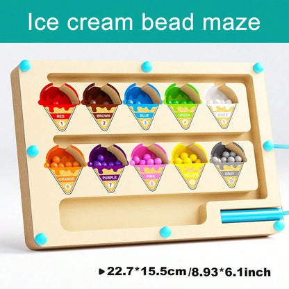 Magnetic Color Number Maze, Wooden Dinosaur & Ice Cream Magnetic Maze Puzzle, Montessori Toy For Toddlers To Learn Counting, Color Sorting And Fine Motor Skills, Suitable For Preschoolers, Thanksgivin