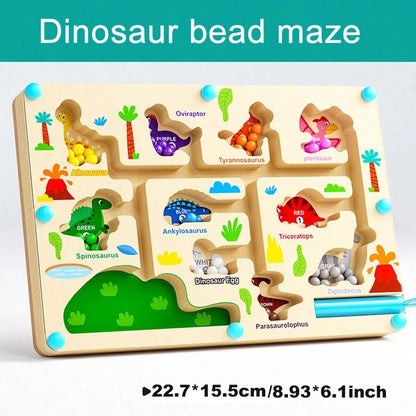 Magnetic Color Number Maze, Wooden Dinosaur & Ice Cream Magnetic Maze Puzzle, Montessori Toy For Toddlers To Learn Counting, Color Sorting And Fine Motor Skills, Suitable For Preschoolers, Thanksgivin