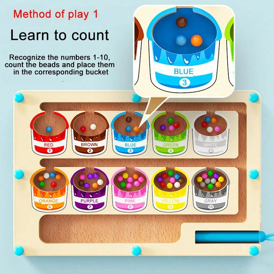 Magnetic Color Number Maze, Wooden Dinosaur & Ice Cream Magnetic Maze Puzzle, Montessori Toy For Toddlers To Learn Counting, Color Sorting And Fine Motor Skills, Suitable For Preschoolers, Thanksgivin