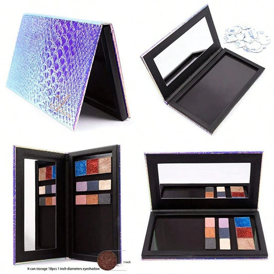 Magnetic Palette Mermaid Empty Makeup Palette With Mirror And 20Pcs Adhesive Empty Palette Metal Stickers For Eyeshadow Lipstick Blush Powder