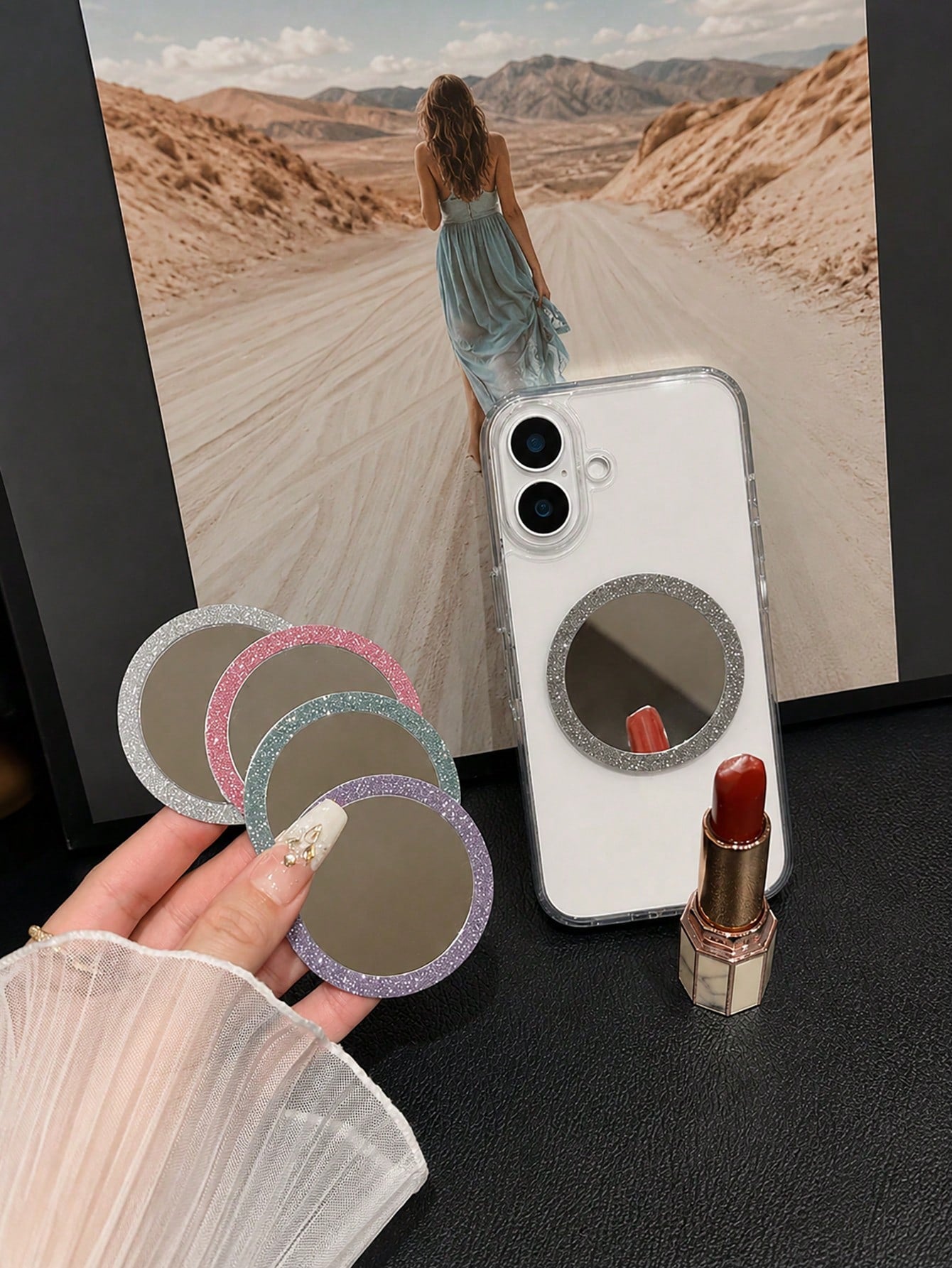 Magsafe Wireless Charging Glitter Mirror Magnetic Ring, Ultra-Thin Creative Strong Adsorption Phone Magnetic Sheet, Makeup, Selfie Accessory, Magnetic Phone Stand Universal Magnetic Sheet, Suitable Fo