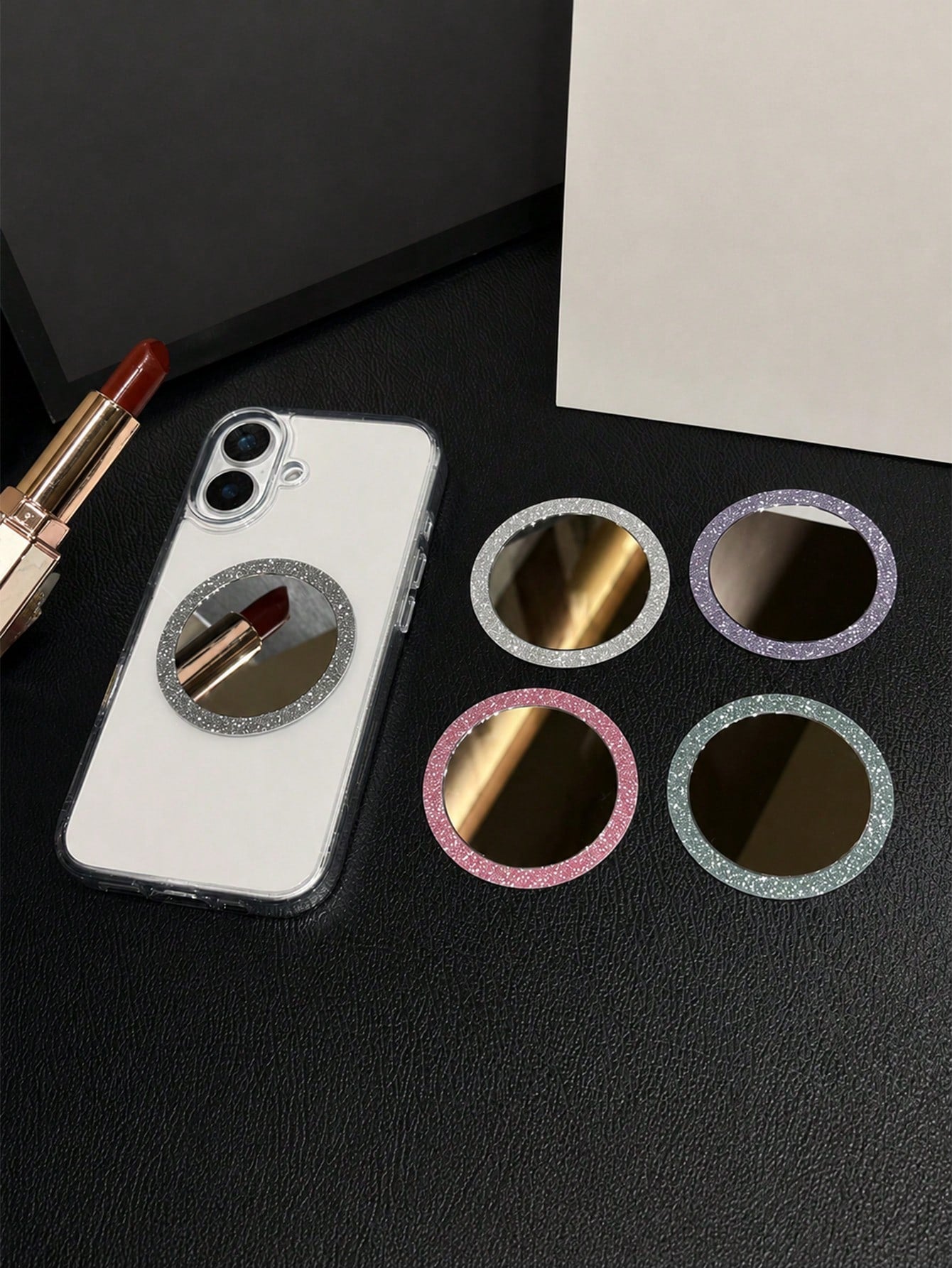 Magsafe Wireless Charging Glitter Mirror Magnetic Ring, Ultra-Thin Creative Strong Adsorption Phone Magnetic Sheet, Makeup, Selfie Accessory, Magnetic Phone Stand Universal Magnetic Sheet, Suitable Fo