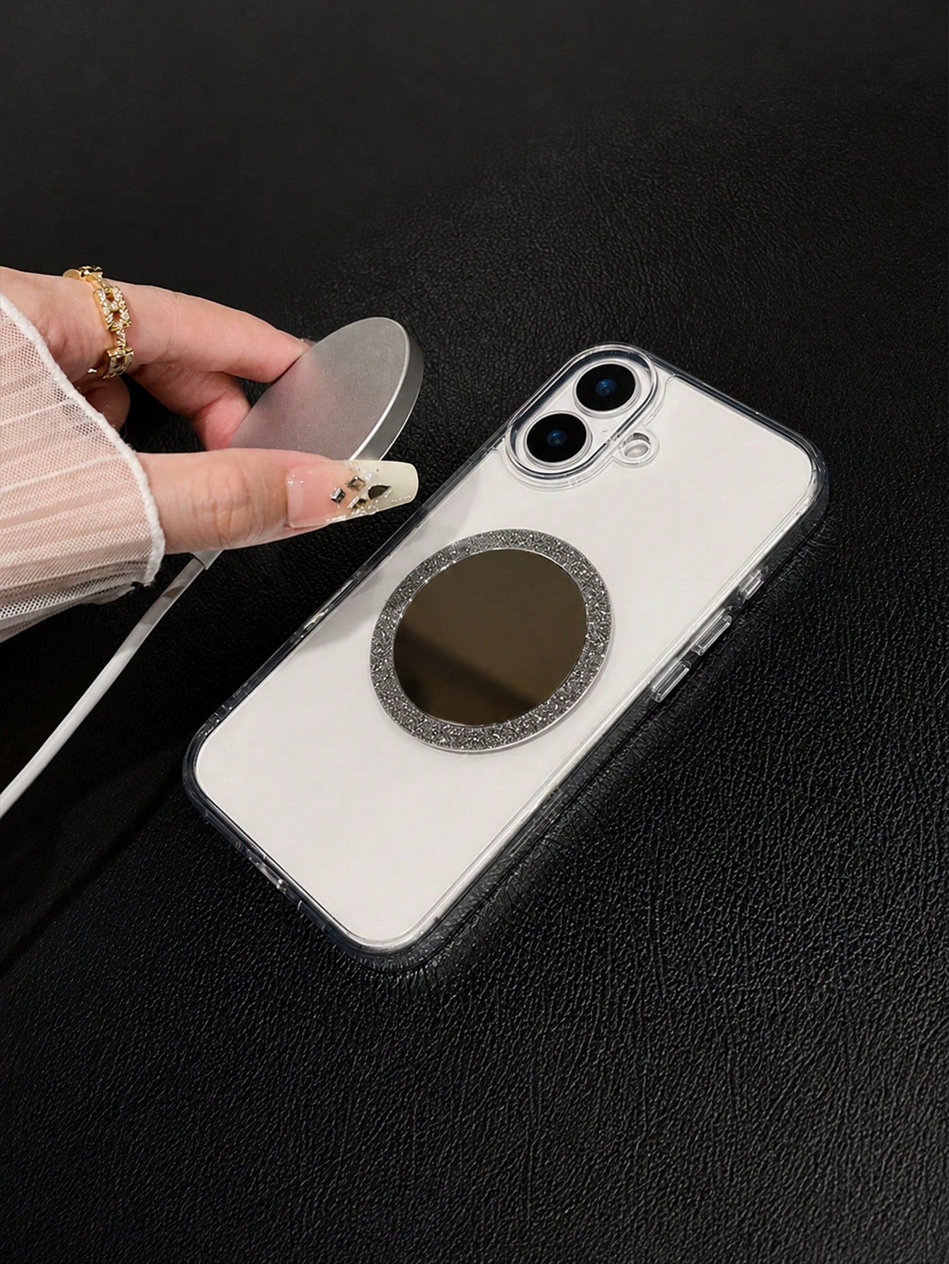Magsafe Wireless Charging Glitter Mirror Magnetic Ring, Ultra-Thin Creative Strong Adsorption Phone Magnetic Sheet, Makeup, Selfie Accessory, Magnetic Phone Stand Universal Magnetic Sheet, Suitable Fo