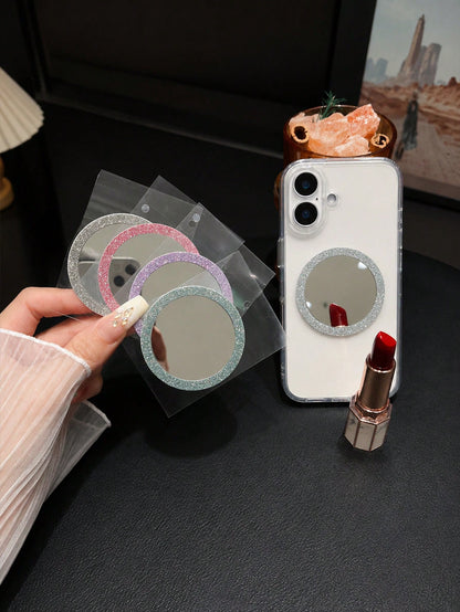 Magsafe Wireless Charging Glitter Mirror Magnetic Ring, Ultra-Thin Creative Strong Adsorption Phone Magnetic Sheet, Makeup, Selfie Accessory, Magnetic Phone Stand Universal Magnetic Sheet, Suitable Fo