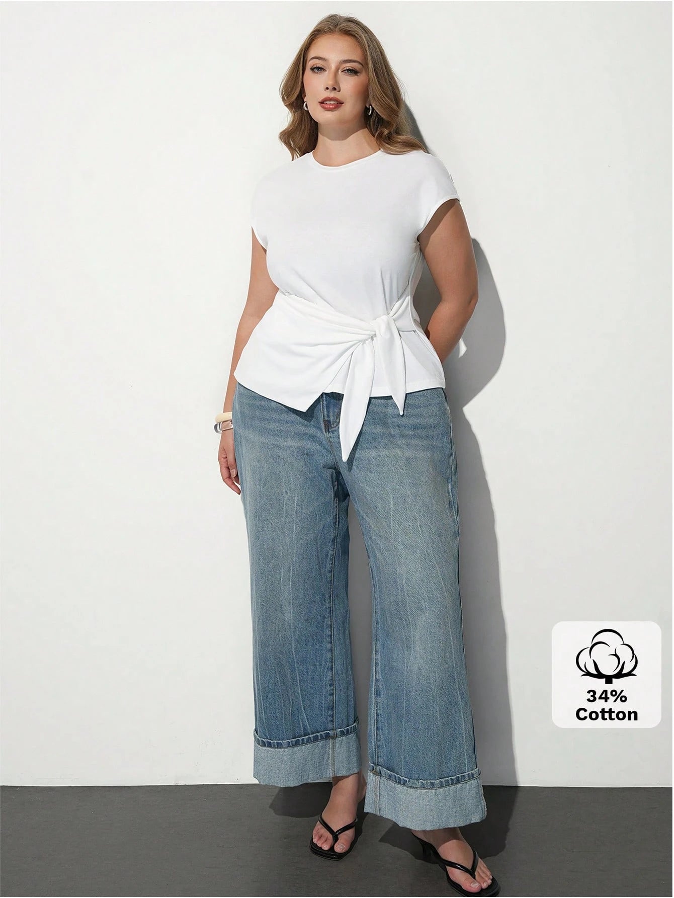 Maija Plus Size Summer Casual Solid Color Tie-Front T-Shirt