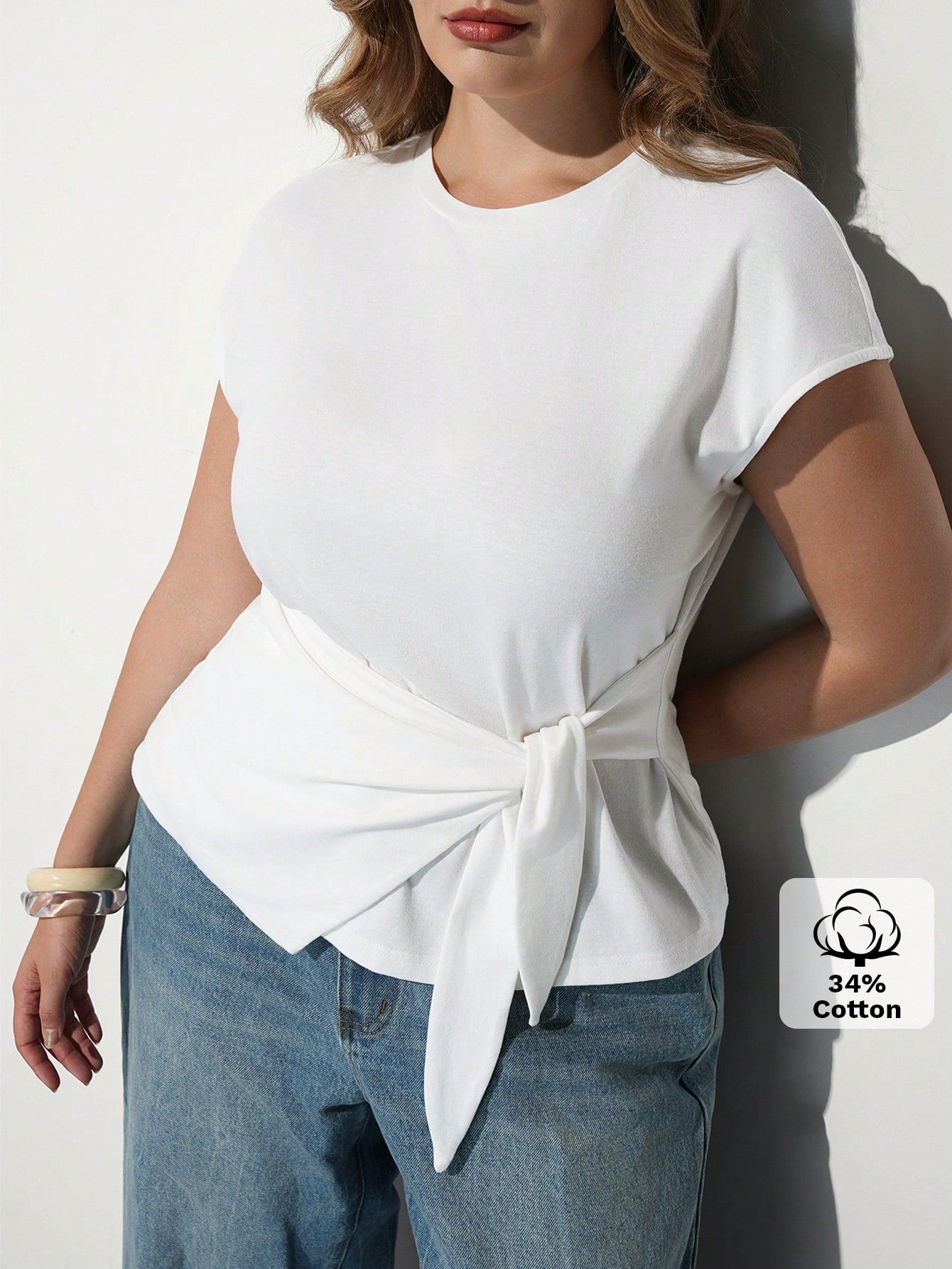 Maija Plus Size Summer Casual Solid Color Tie-Front T-Shirt