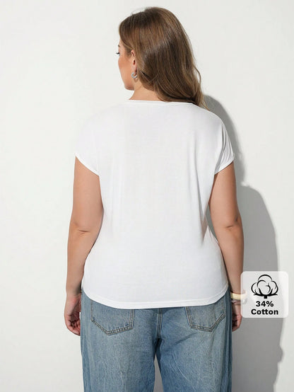Maija Plus Size Summer Casual Solid Color Tie-Front T-Shirt