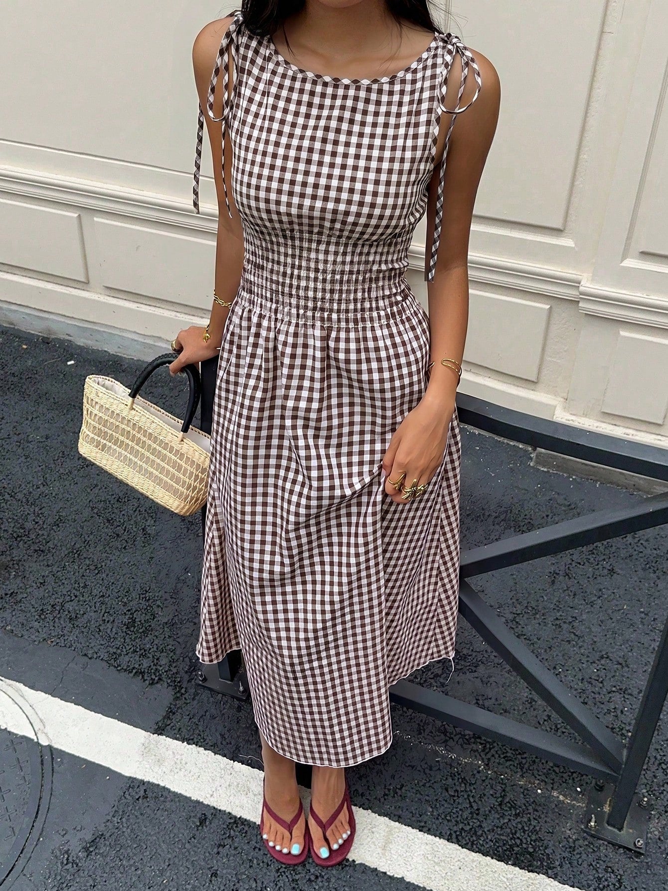 MainGRL Coffee Brown Regular Casual Vacation Party Versatile Mid-Length Dress For Women,Summer Dresses For Women