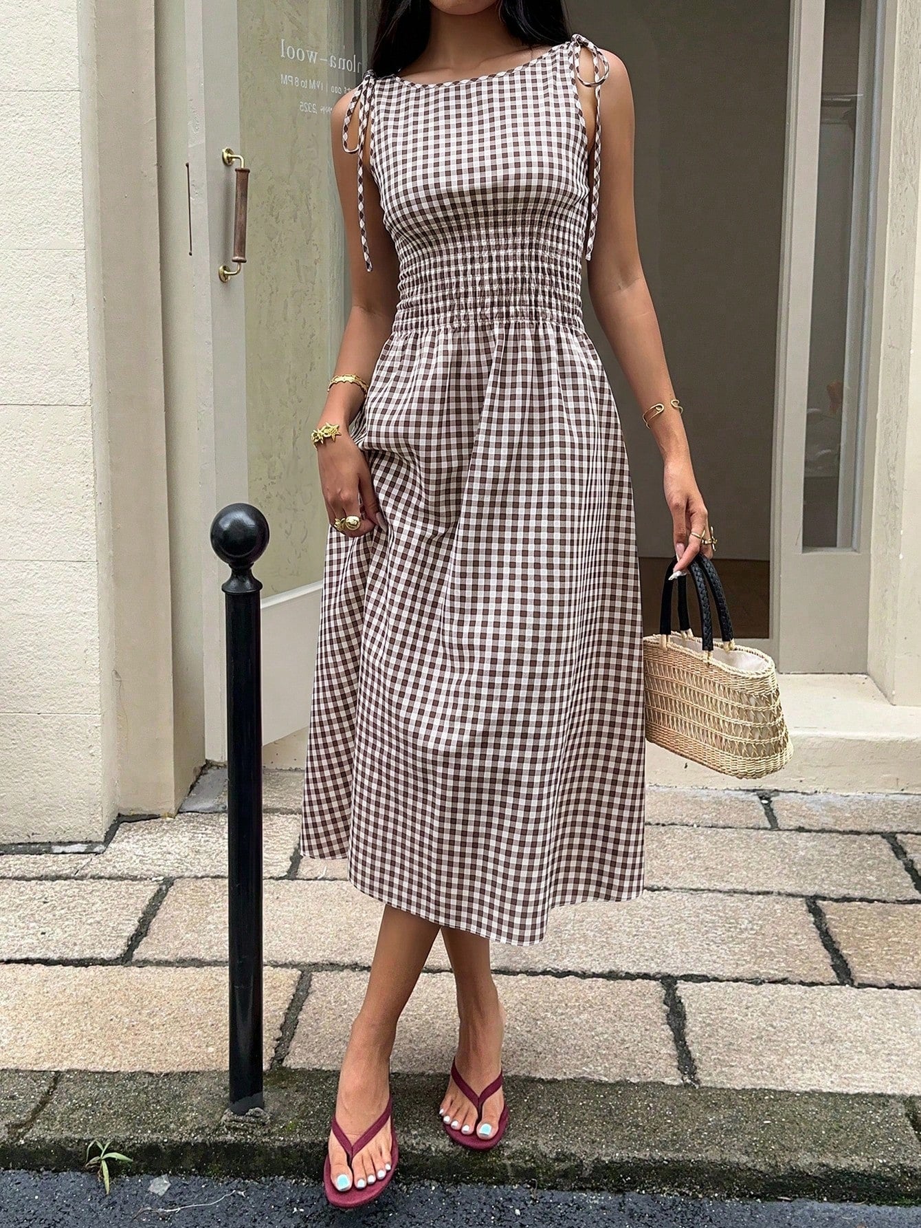 MainGRL Coffee Brown Regular Casual Vacation Party Versatile Mid-Length Dress For Women,Summer Dresses For Women