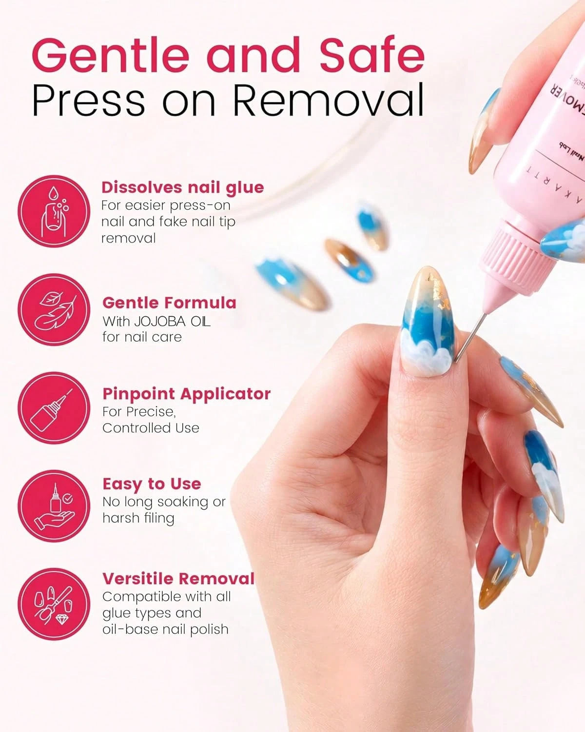 Makartt Press On Nail Glue And Remover Kit, 10g Semi-Solid Glue Air Dry In 20s With Adjustable Time For Beginners, 15ML Acetone-Free Debonder With Jojoba Oil For Press-On DIY Users, No UV Lamp Needed