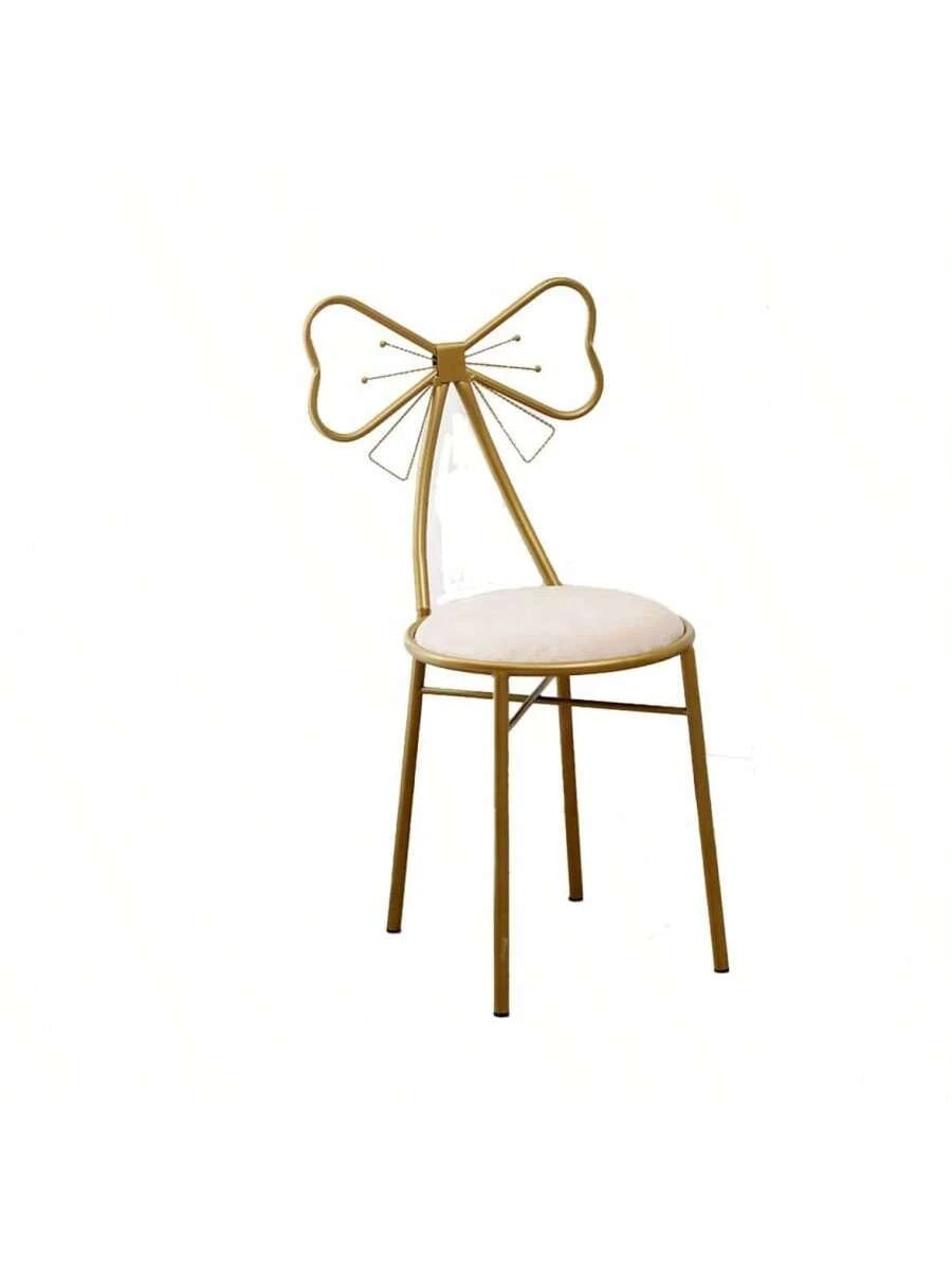 Makeup Vanity Girl Chairs Stool For Bedroom With Bow Knot Backrest,Side Table Seat Dressing Chair With Golden Metal Leg,Velvet Cushion For Girl Daughter Room