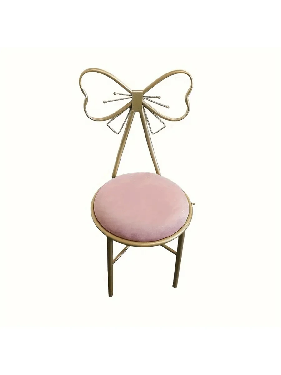 Makeup Vanity Girl Chairs Stool For Bedroom With Bow Knot Backrest,Side Table Seat Dressing Chair With Golden Metal Leg,Velvet Cushion For Girl Daughter Room