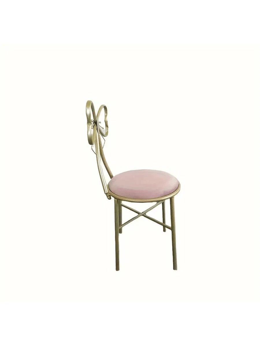 Makeup Vanity Girl Chairs Stool For Bedroom With Bow Knot Backrest,Side Table Seat Dressing Chair With Golden Metal Leg,Velvet Cushion For Girl Daughter Room