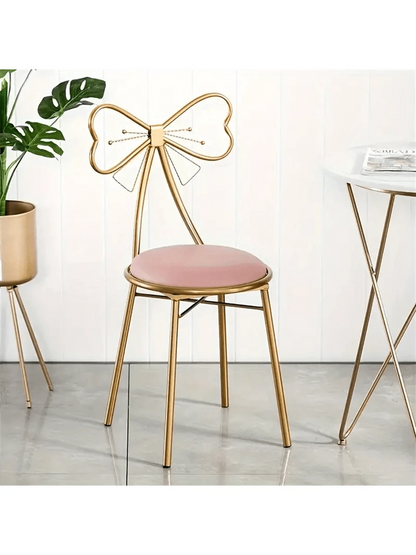 Makeup Vanity Girl Chairs Stool For Bedroom With Bow Knot Backrest,Side Table Seat Dressing Chair With Golden Metal Leg,Velvet Cushion For Girl Daughter Room