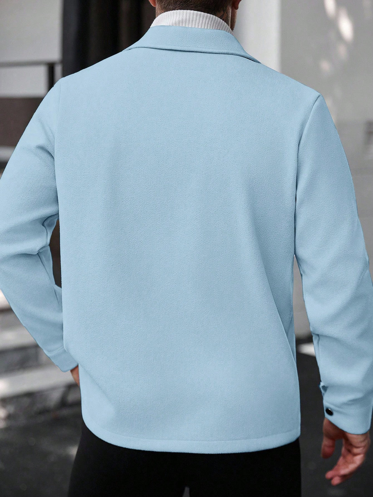 Manfinity CasualCool Men Solid Color Casual Overcoat, Suitable For Autumn And Winter Sky Blue Button Overcoat
